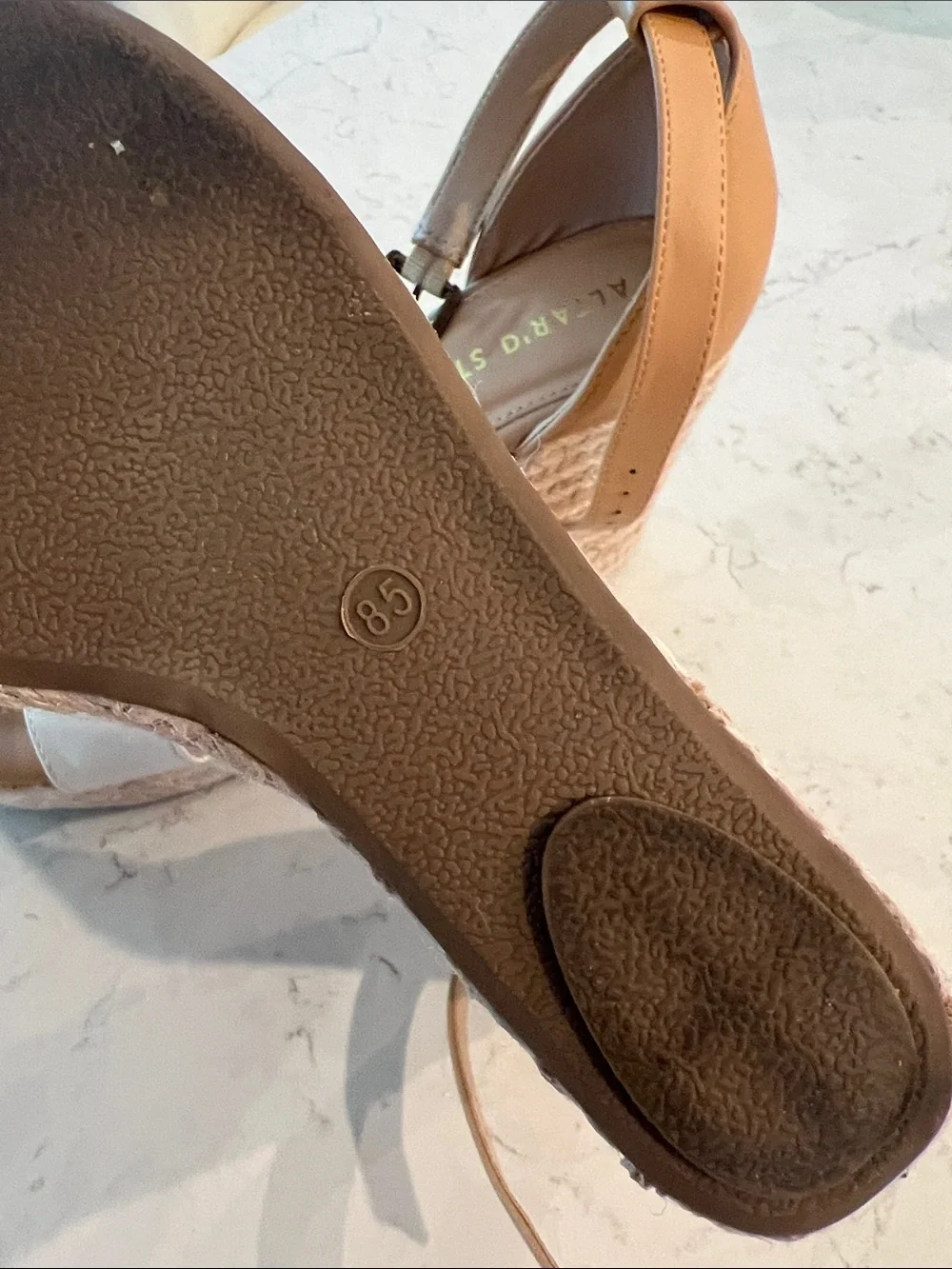 Altar'd State Tan and White Espadrille Wedge Sandals with Ankle Strap